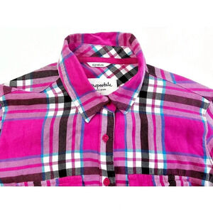 Aeropostale Eighty-Seven Signature Pink Check L/S Embroidered Logo Cotton Shirt